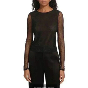 Alice + Olivia Black Delania Sequin Cropped Top Long Sleeve Blouse Size S/M